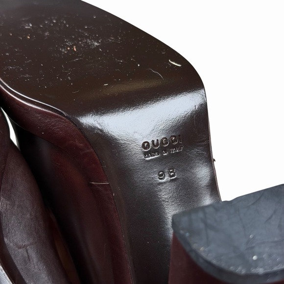 GUCCI‎ Women's Size 9 B Brown Leather Square Closed Toe High Block Hell Pumps - Picture 11 of 13